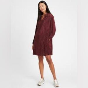 Banana Republic Plisse Swing Rich Burgundy Shirt Dress Large